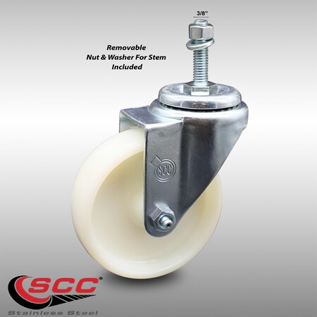Service Caster 4 Inch SS Nylon Wheel Swivel 3/8 Inch Threaded Stem Caster Wheel SCC-SSTS20S414-NYS-381615
